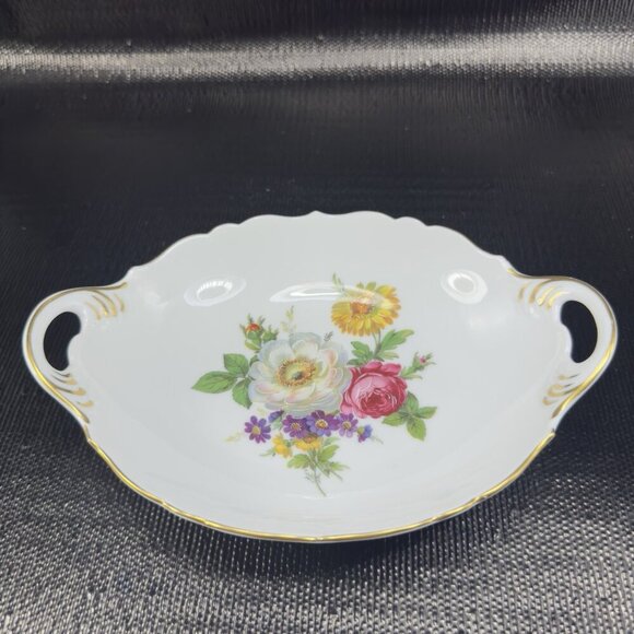 AK Kaiser Germany Gloria Fine Porcelain Dish Bowl With Handles Floral Pattern - Picture 1 of 14